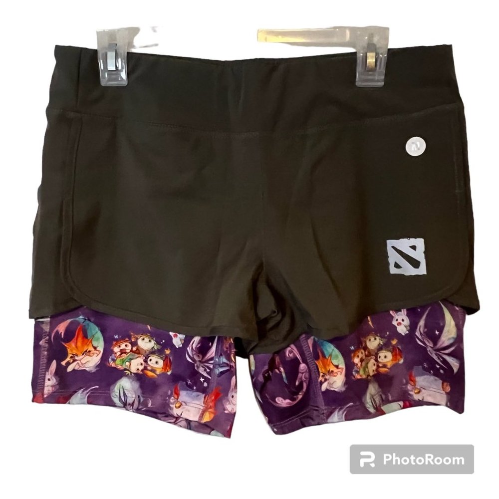 Dota 2 Twofer Shorts Womens Medium Charcoal Valve Steam Double Layer Cosplay NEW